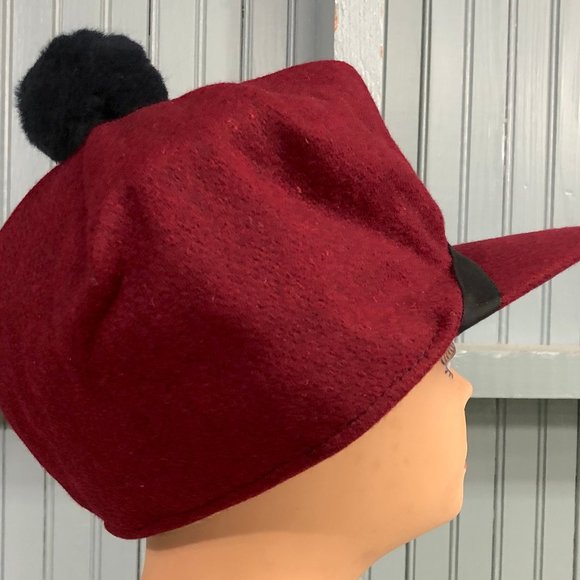 Wool 7 7/8 Pom Scotch Winter Hat Ear Flaps Langenberg Made USA - Picture 4 of 9